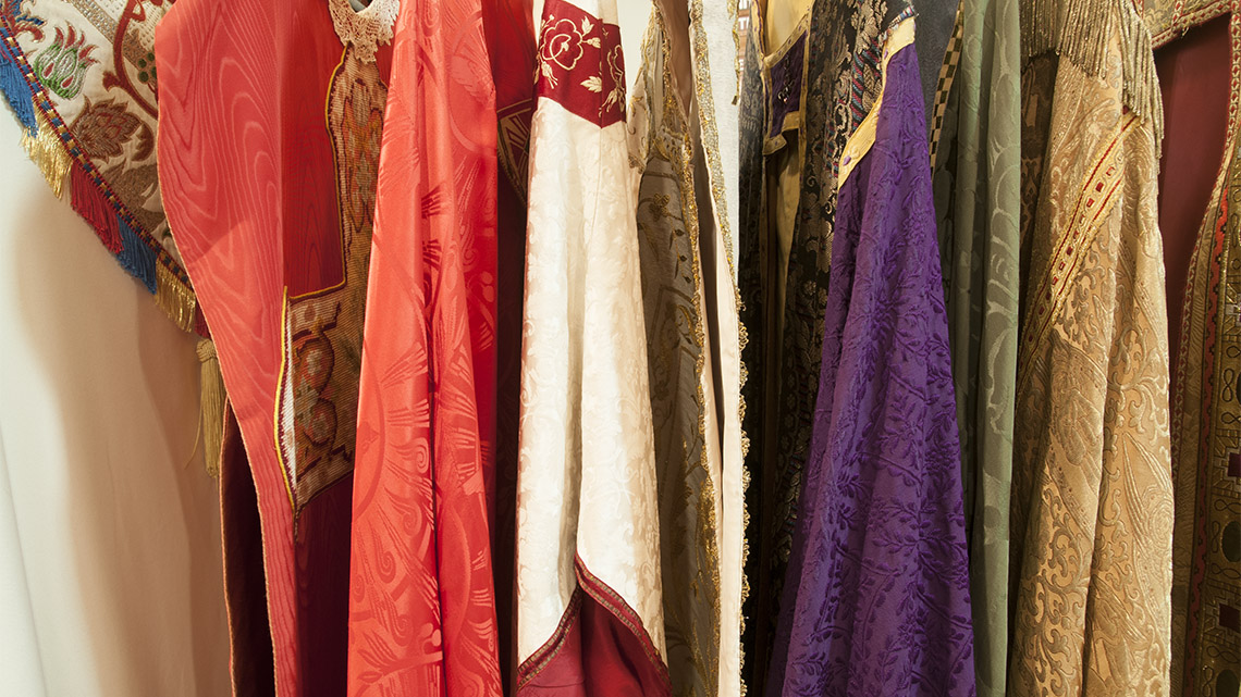 Photo of priests' garments worn during the Mass. 