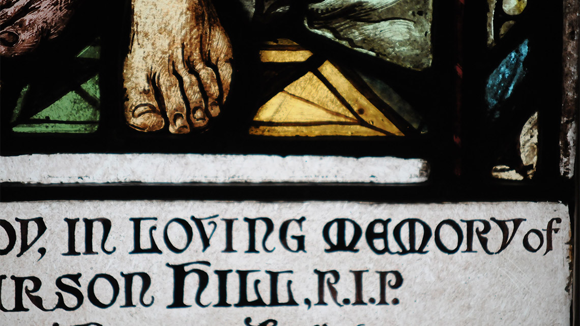 Detail of memorial stained glass window. 