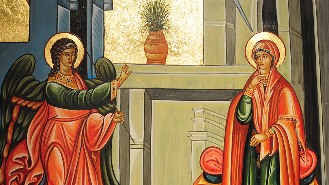Detail from painting showing the Anunciation. 